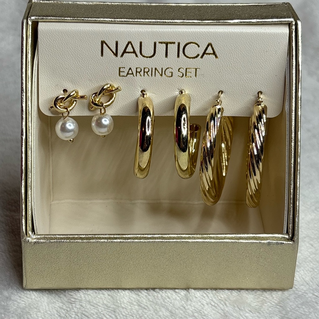Nautica Gold Tone Open Hoop Earring Set - 3 Pairs